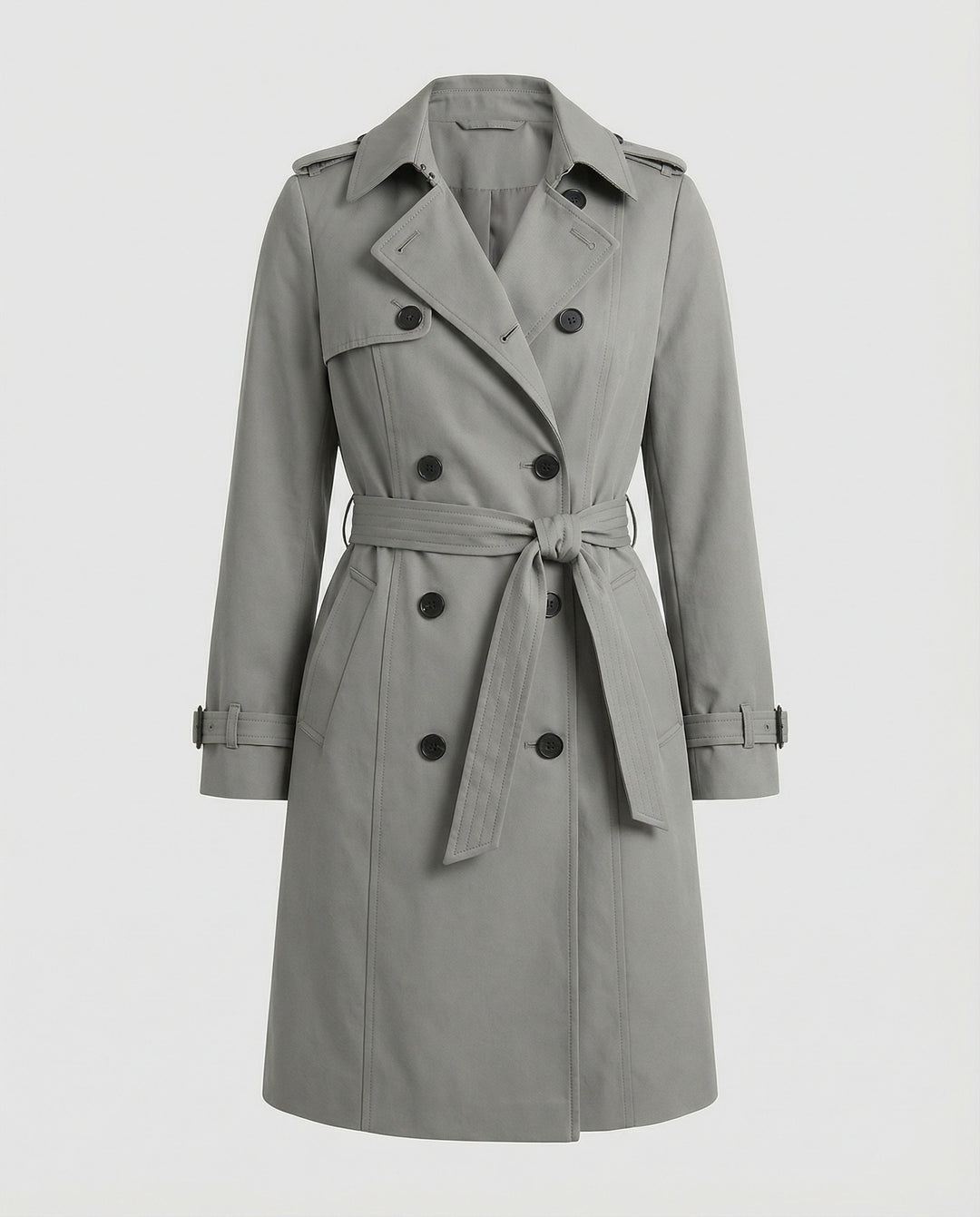 Damen Fashion Trends weit geschnittener doppelreihiger Trenchcoat mit Taillengürtel und Schulterpatten EB