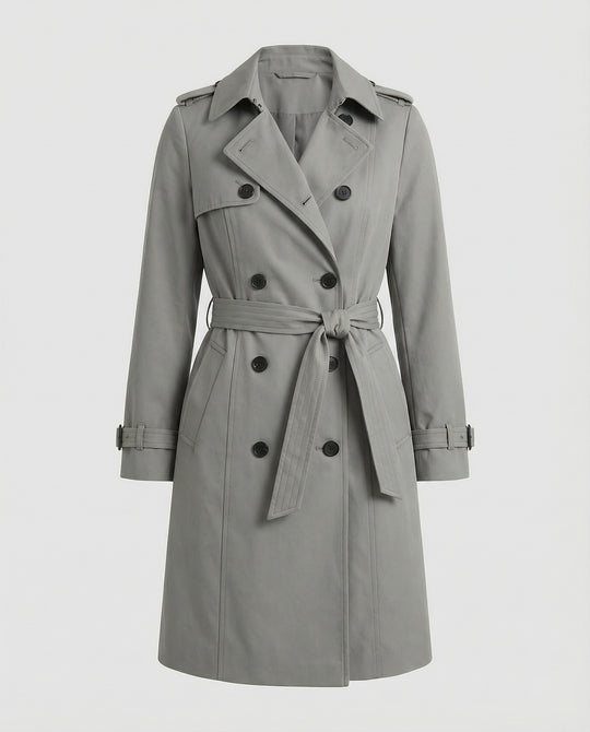 Damen Fashion Trends weit geschnittener doppelreihiger Trenchcoat mit Taillengürtel und Schulterpatten EB
