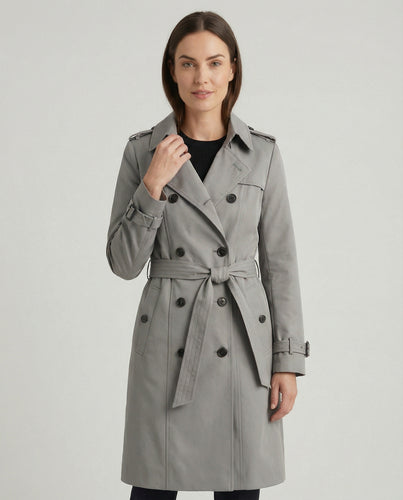 Damen Fashion Trends weit geschnittener doppelreihiger Trenchcoat mit Taillengürtel und Schulterpatten EB