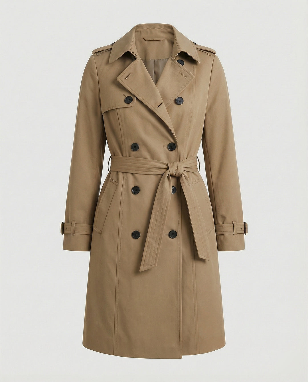 Damen Fashion Trends weit geschnittener doppelreihiger Trenchcoat mit Taillengürtel und Schulterpatten EB