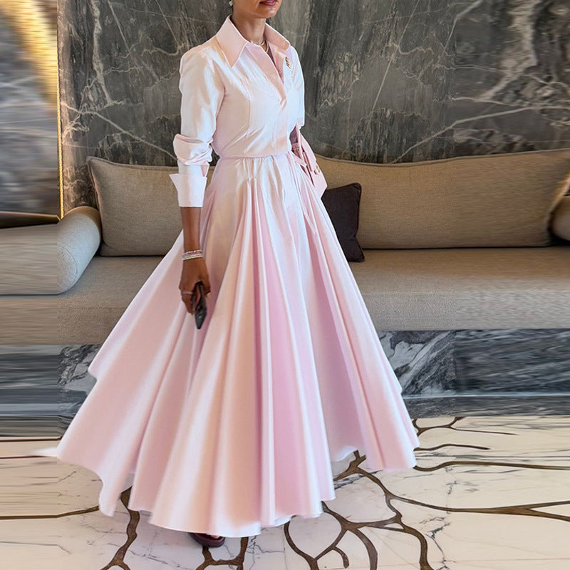 Damen Elegantes Hemdkleid mit fließendem Rock EB