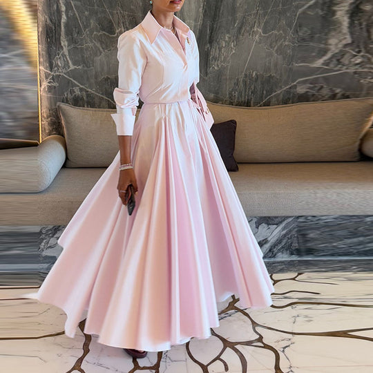 Damen Elegantes Hemdkleid mit fließendem Rock EB