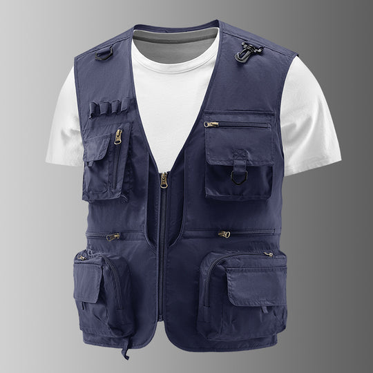 Herren Multifunktionale Outdoor-Utilityweste mit zahlreichen Reißverschlusstaschen, D-Ring und Karabiner EB