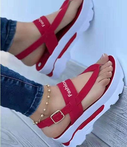 Damen Modische Wedge-Sandalen mit verstellbarem Riemen und rutschfester Sohle EB