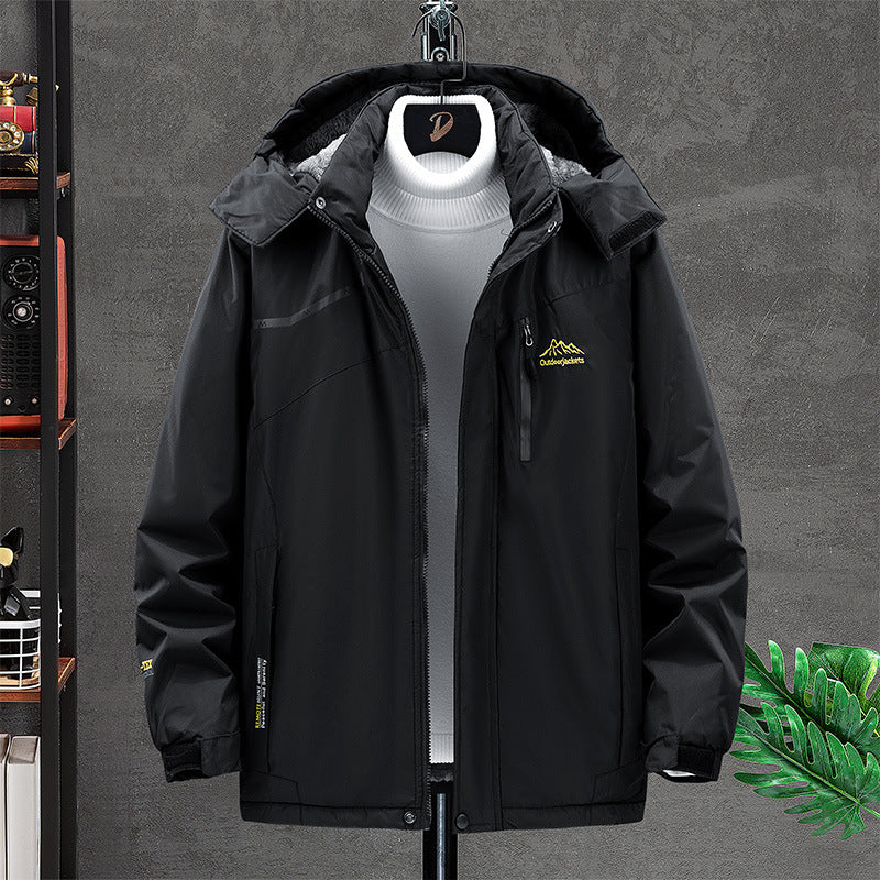 Herren wasserdichter isolierter Outdoorparka mit abnehmbarer Kapuze, Thermofutter und verdeckten Reißverschlusstaschen EB