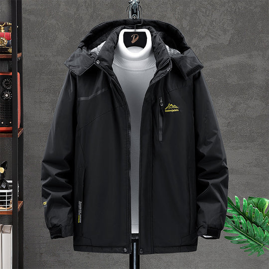 Herren wasserdichter isolierter Outdoorparka mit abnehmbarer Kapuze, Thermofutter und verdeckten Reißverschlusstaschen EB
