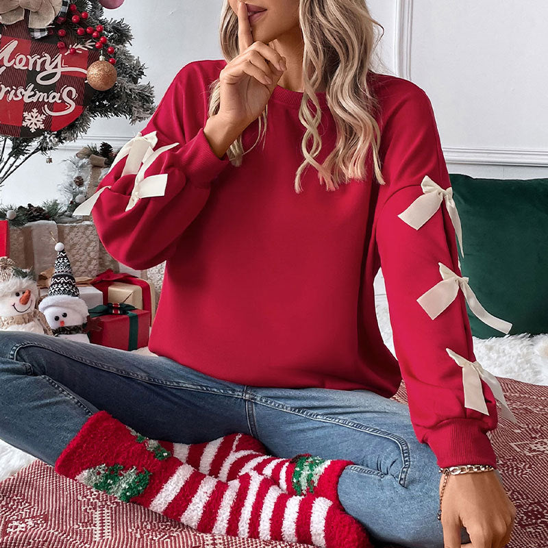 Damen Sweatshirt mit Rüschen und Schleifen EB
