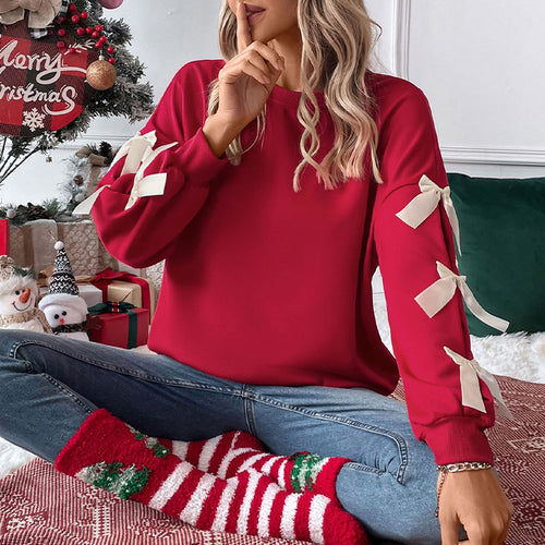 Damen Sweatshirt mit Rüschen und Schleifen EB