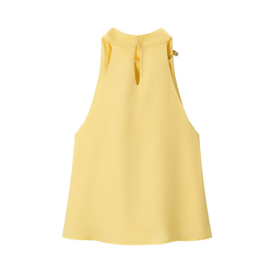 Damen Seidenbluse mit asymmetrischem Kragen und dekorativem Ring EB