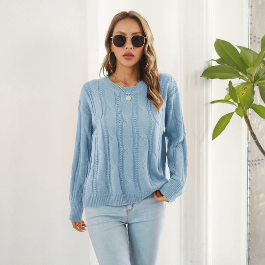 Damen Grobstrickpullover mit einzigartigem Zopfmuster und lässigem Schnitt EB