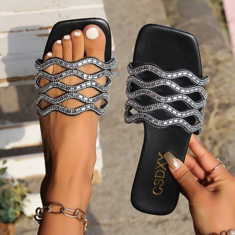 Damen Badeschuhe mit funkelnden Zierriemen EB