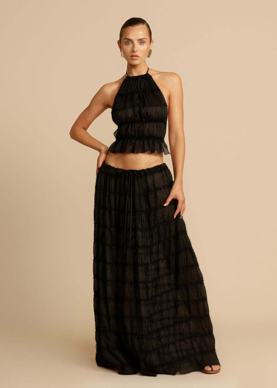 Damen Elegantes und verspieltes Zweiteiliges Sommerkleid mit gerafftem Oberteil und fließendem Rock EB