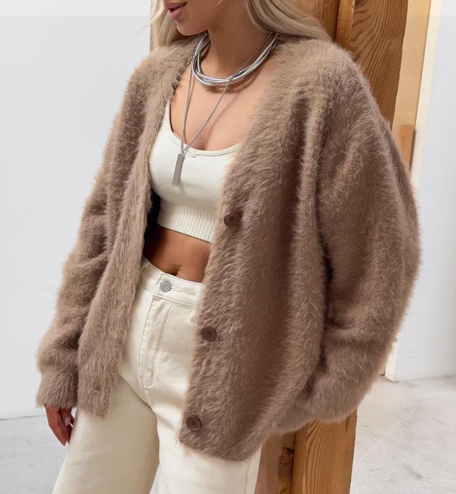 Damen Kuscheliger Strick-Cardigan mit Knopfleiste und feiner Textur EB
