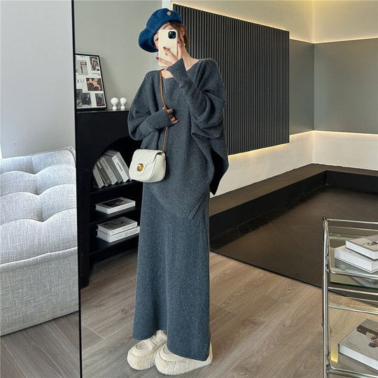 Damen Elegantes Strickkleid mit weitem Schnitt und Puffärmeln EB
