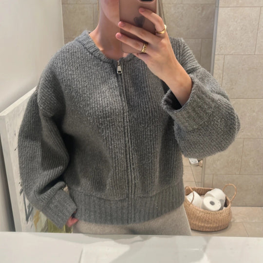 Damen Oversize gerippter Kurzpullover mit Halbzip und überschnittener Schulter EB
