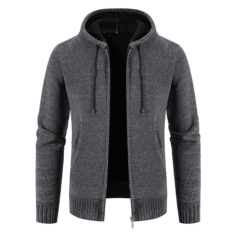 Herren Strickjacke mit Kapuze und strukturiertem Design EB