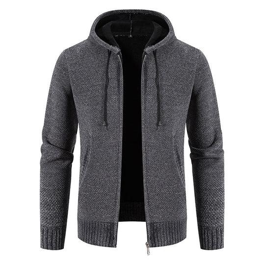 Herren Strickjacke mit Kapuze und strukturiertem Design EB