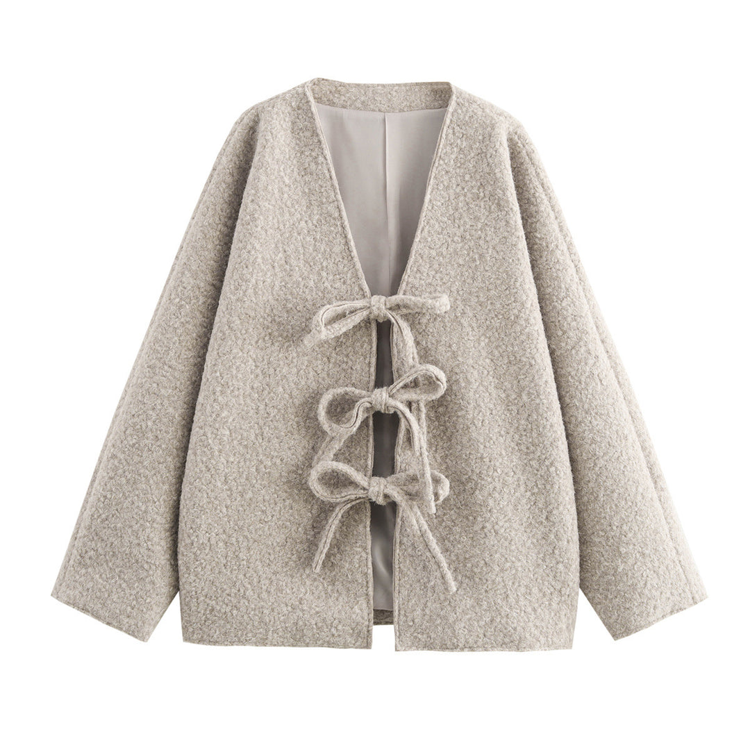 Damen Oversized Wolljacke mit dekorativen Schleifendetails EB