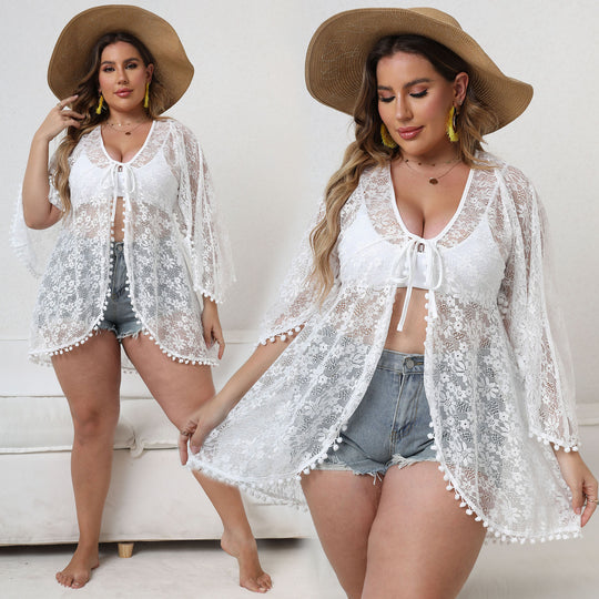 Damen Eleganter Spitzen-Strandüberwurf EB
