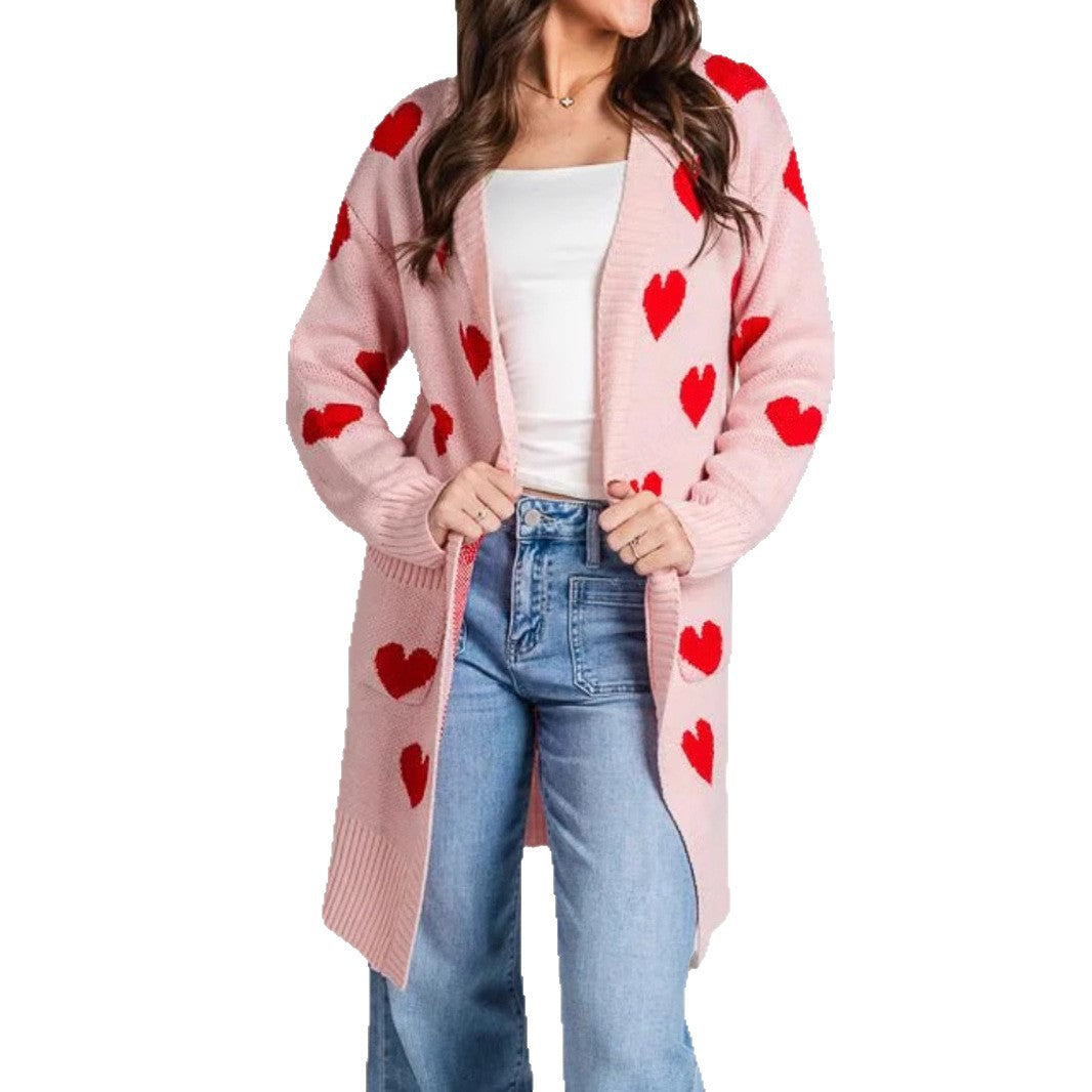 Damen Strickjacke mit Herzmuster und praktischen Taschen EB