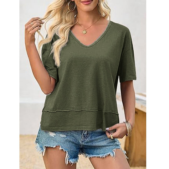 Damen lässiges V-Ausschnitt Oversized T-Shirt EB