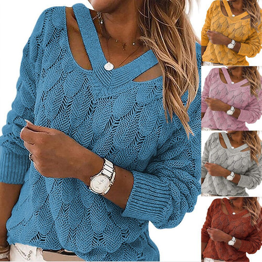 Damen Strickpullover mit V-Ausschnitt und raffiniertem Rippstruktur EB