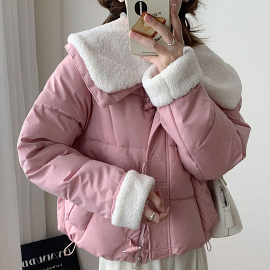 Damen Kuschelige Daunenjacke mit abnehmbarem Teddykragen EB