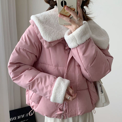 Damen Kuschelige Daunenjacke mit abnehmbarem Teddykragen EB