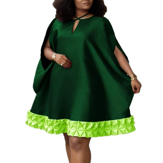 Damen elegantes kurzärmeliges Kleid mit voluminösem Rüschenunterrand EB