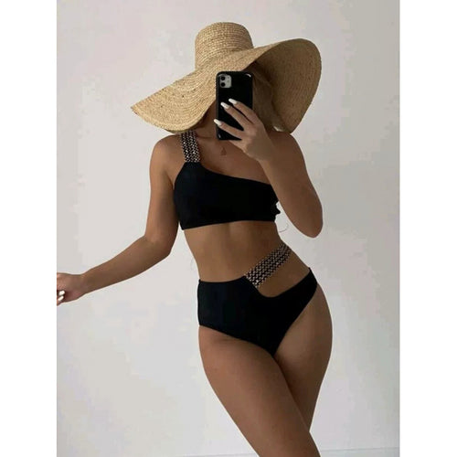 Damen Cut-Out Bikini mit asymmetrischem Schnitt und modischem Kettendetail EB