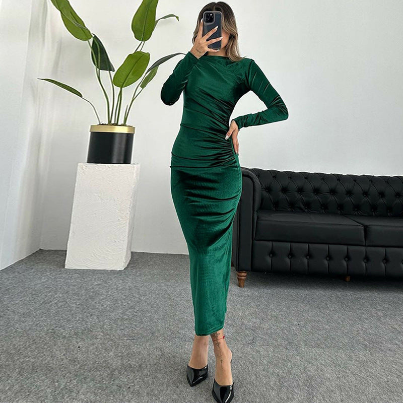 Damen Elegantes Langarmkleid mit körperbetonter Silhouette und gerafftem Design EB