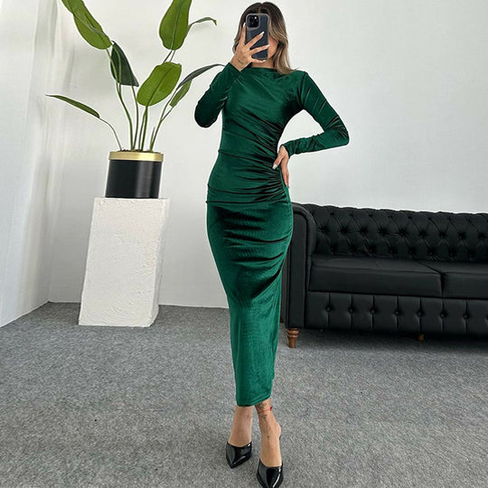 Damen Elegantes Langarmkleid mit körperbetonter Silhouette und gerafftem Design EB