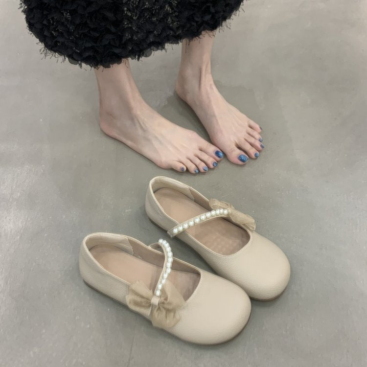 Damen Ballerinas mit dekorativer Schleife und eleganten Perlenverzierungen EB