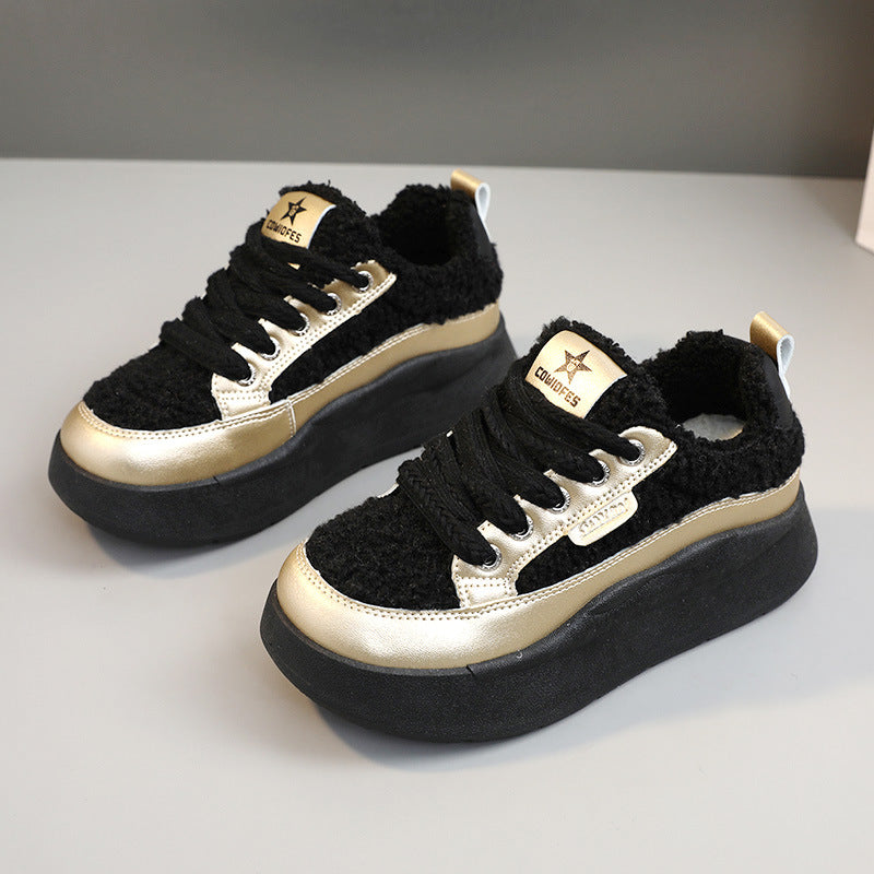 Damen modische Sneaker mit glänzenden Akzenten und kuscheliger Stoffoberfläche EB