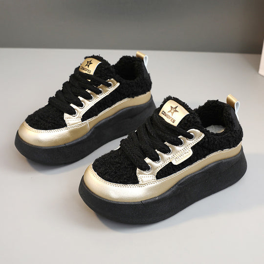 Damen modische Sneaker mit glänzenden Akzenten und kuscheliger Stoffoberfläche EB