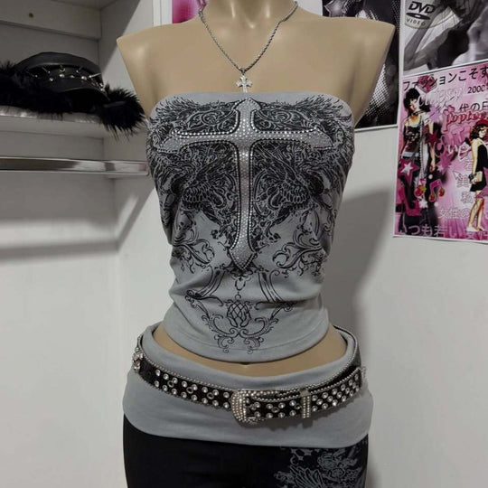 Damen Elegantes Bandeau-Top mit modischem Grafikdesign EB