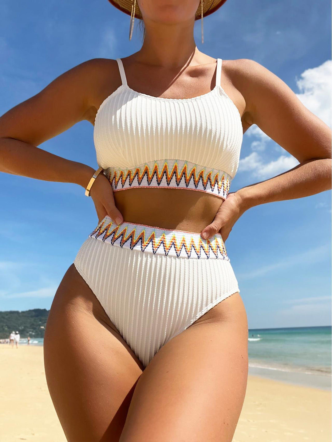 Damen Bunt gemusterter High-Waist Bikini EB