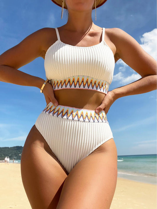 Damen Bunt gemusterter High-Waist Bikini EB