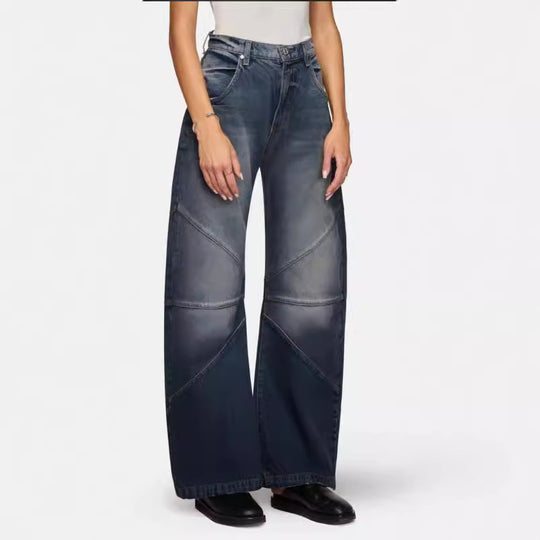 Damen breite Jeans mit einzigartigem Nahtdesign im angesagten Stil EB