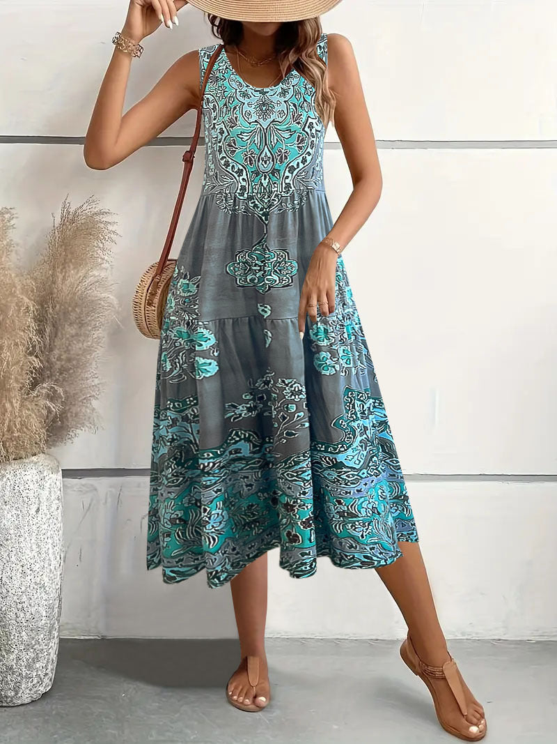 Damen Maxi-Kleid mit verspieltem Ethnomuster und schwingendem Schnitt EB