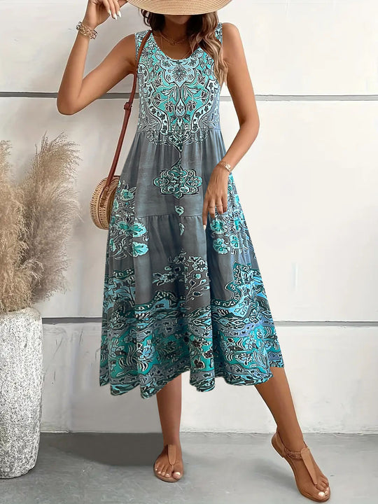 Damen Maxi-Kleid mit verspieltem Ethnomuster und schwingendem Schnitt EB