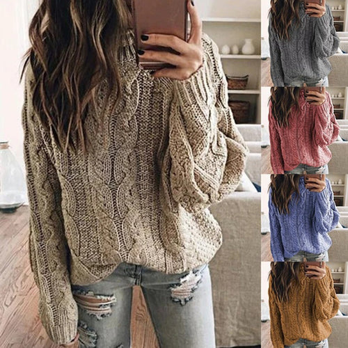 Damen lässiger Grobstrickpullover mit romantischem Zopfmuster EB