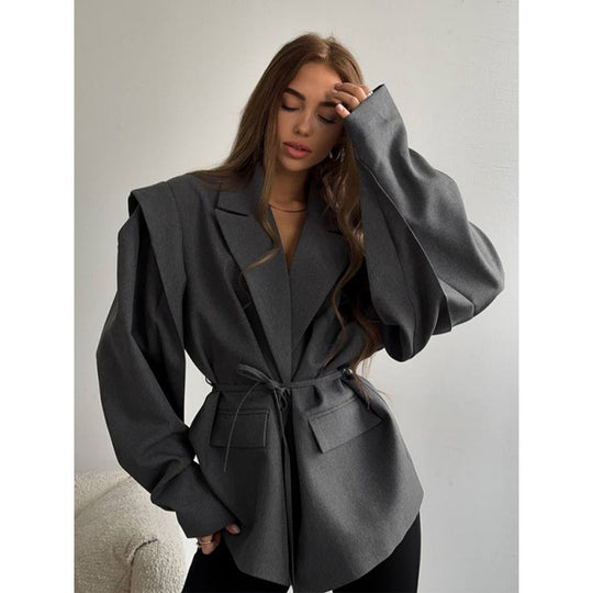 Damen eleganter Oversized-Blazer mit Gürteldetail EB