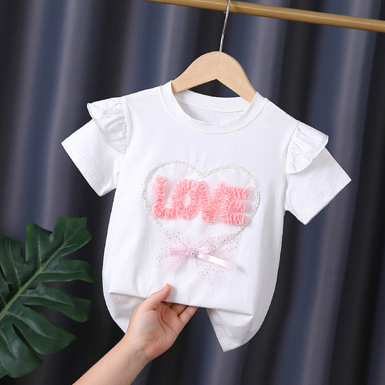 Mädchen T-Shirt mit Rüschendetails und Herzen-Applikation EB