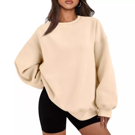 Damen nan Boxy-Crewneck-Sweat mit extraweiter Passform, Raglanärmeln und weichem Fleece-Innenfutter EB