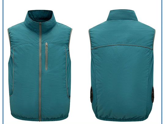 Herren nan leichte winddichte Outdoor-Weste mit hoher Kragen, Brusttasche und seitlichen Reißverschlusstaschen R&B