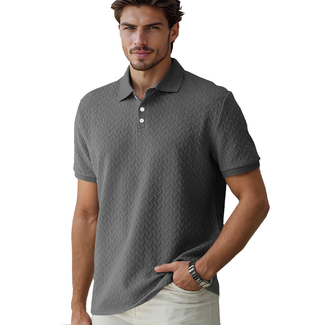Herren nan feingewobenes Polohemd mit Chevron-Reliefstruktur und kurzer Knopfleiste EB