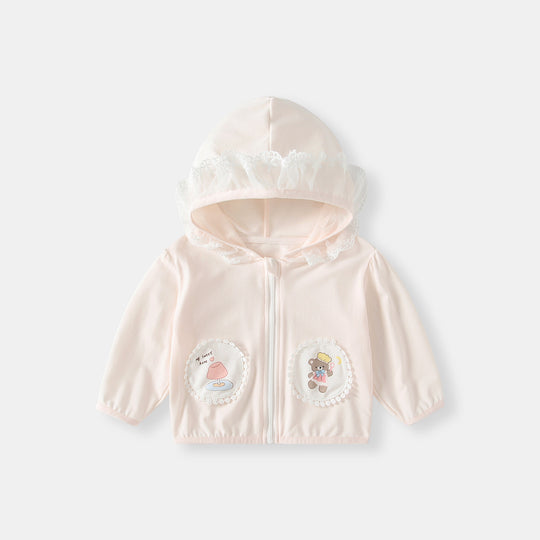 Unisex nan leichte Kapuzen-Windjacke für Kinder mit elastischem Saum und Reißverschluss EB