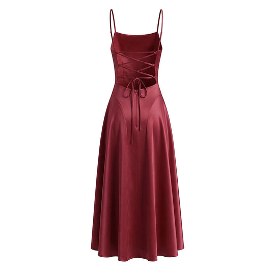 Damen Satin Abendkleid mit Drapé-Ausschnitt EB
