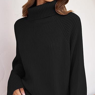 Damen Feinstrickpullover mit hohem Kragen und weitem Schnitt EB